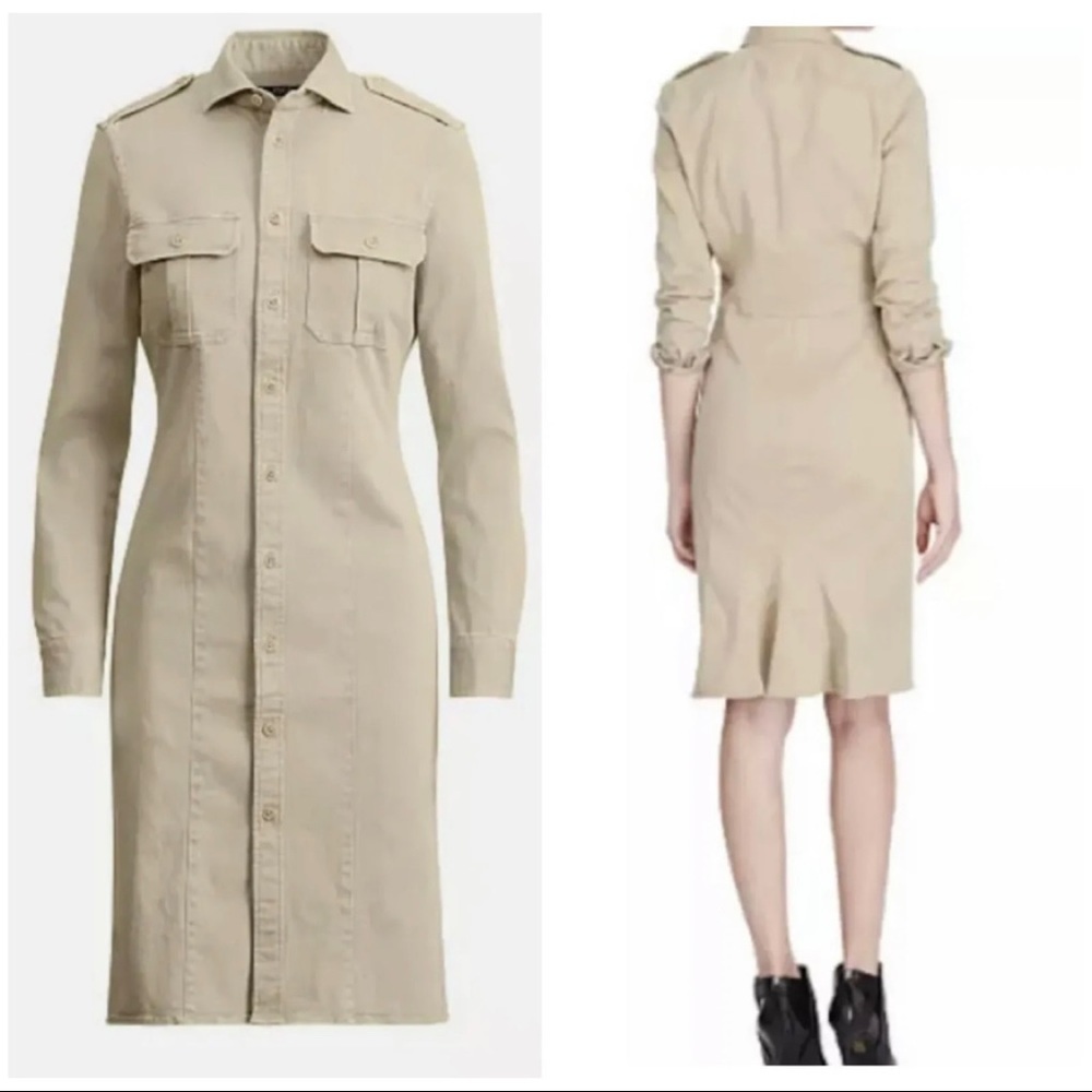 NWT Polo Ralph Lauren Sz 8 Beige Utility Military Shirt Dress Button Front NEW - Picture 3 of 13